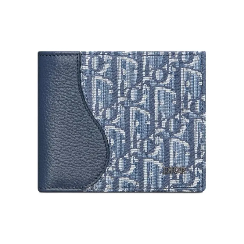 DIOR Saddle Cow Leather Wallet Unisex Blue-0