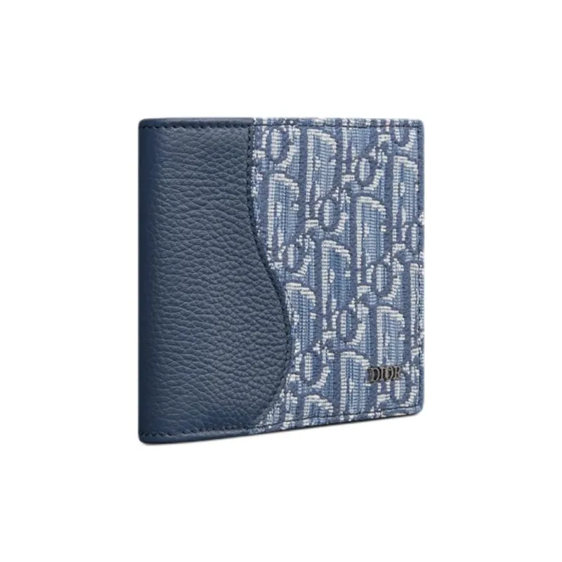 DIOR Saddle Cow Leather Wallet Unisex Blue-1