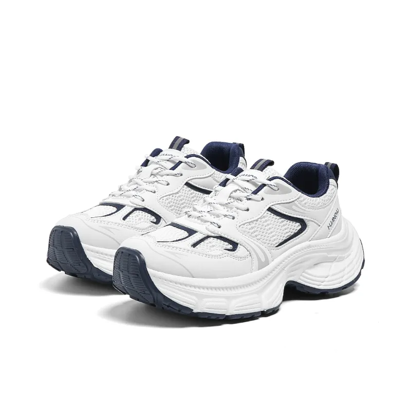HUANQIU Slip Resistant, Abrasion Resistant, Lightweight Low Top Chunky Sneakers Women's White Blue-2