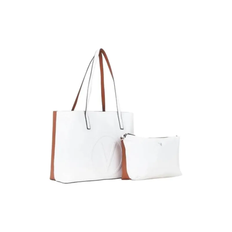 Valentino Leather Tote Bag, Shopping Bag, Shoulder Bag, Handbag Women's White & Brown-1