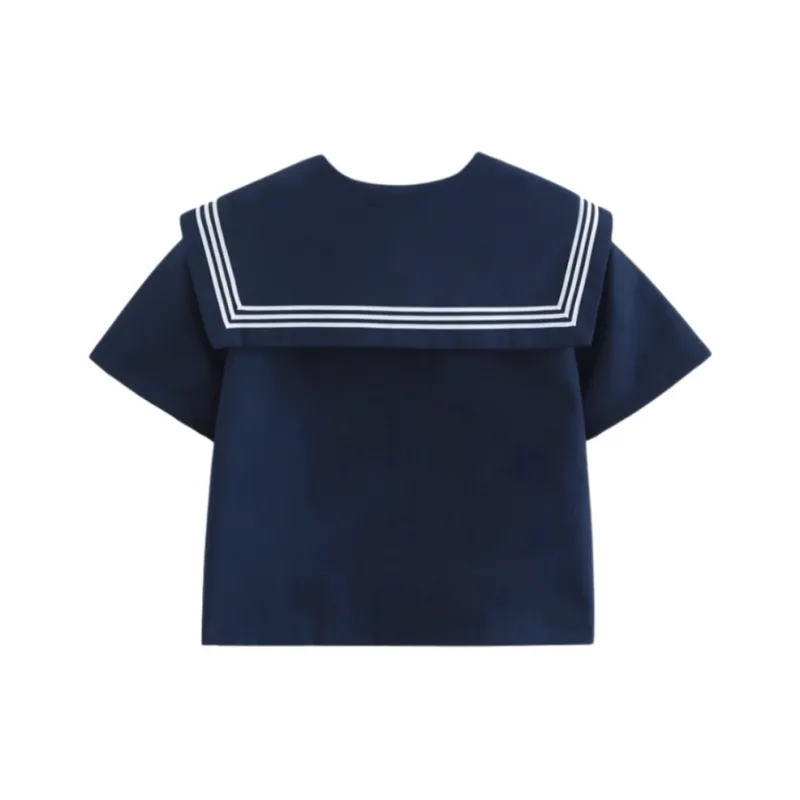 Sato Supun Uniforms Women's Short Sleeved New Azure Three Button Sailor Suit+JK Badge-1