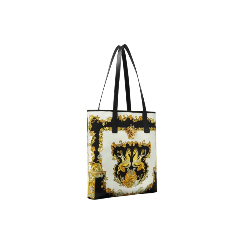 VERSACE La Medusa Cotton Tote Bag, Shopping Bag, Shoulder Bag Men's White & Multicolor-1