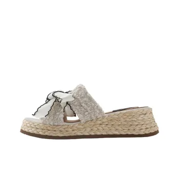 Wonderful Couple Rubber Sole Woven Slip Resistant, Odor Resistant, Quick Dry Slide Slippers Women's Ecru