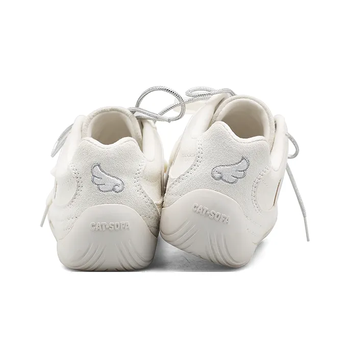 Cat&Sofa Abrasion Resistant Slip Resistant Low Top Casual Shoes Unisex White Angel Wings-4