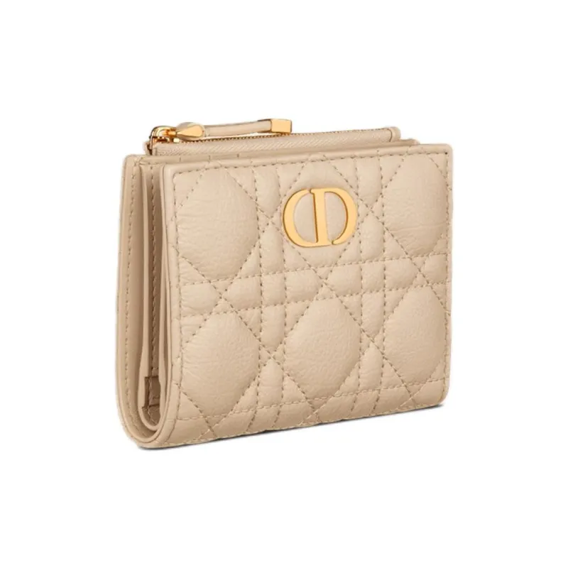 DIOR Caro Cow Leather Wallet Women's Pink Beige-2