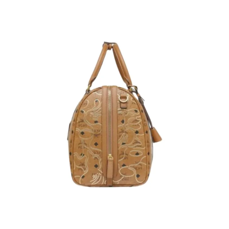 MCM Visetos Classic Fashion Boston Bag, Shoulder Bag, Handbag Medium Size Unisex Brown-1