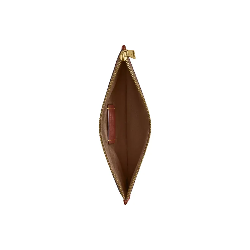 COACH Coated Canvas With Calfskin Canvas Bag Clutch Medium Size Women's Tan With Caramel-1