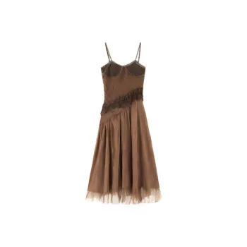 DOSOHEB Slip Dresses Women's Vintage Brown Slip Dress