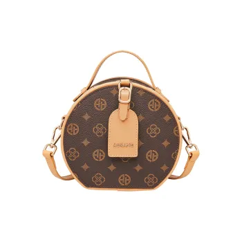 AOKANG PVC One Shoulder Crossbody Small Round Handbag Women's Coffee/Ecru