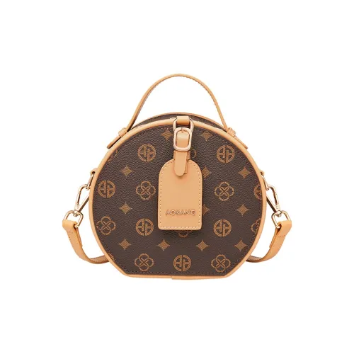 AOKANG PVC One Shoulder Crossbody Small Round Handbag Women's Coffee/Ecru