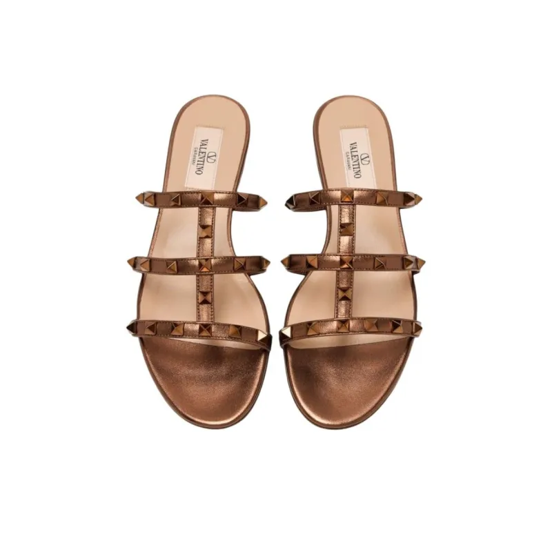 Valentino ROCKSTUD Slide Slippers Women's Brown-3