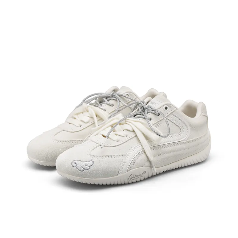 Cat&Sofa Abrasion Resistant Slip Resistant Low Top Casual Shoes Unisex White Angel Wings-1