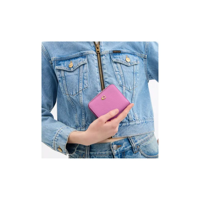 COACH Essential Polished Pebbled Leather Wallet Mini Women's Fuchsia-4