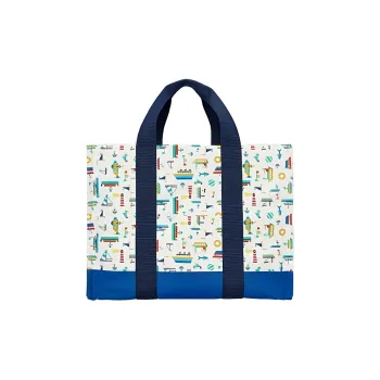 HERMES Canvas Canvas Bag Tote Bag Shopping Bag Handbag Small Size Women's Blue/Dark Blue/White