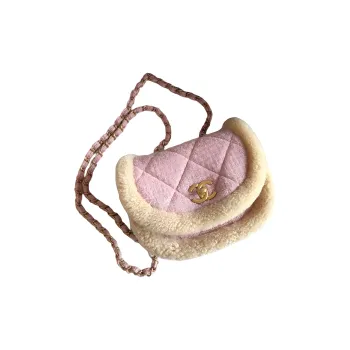 CHANEL Wool Plaid Lambskin Messenger Bag Shoulder Bag Crossbody Bag Mini Women's Pink & Beige
