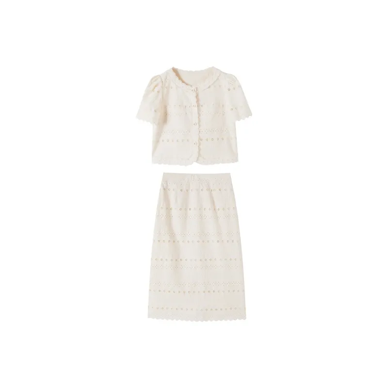 XIANGYING Two Piece Skirt Sets Women's Ecru-0