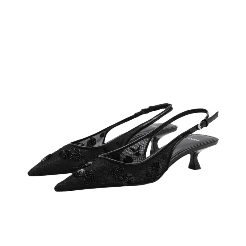 MANGO Party Slim Heel High Heels 5cm Women's Black-2