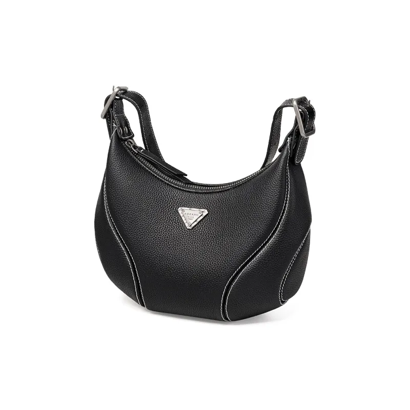 AOKANG Cow Leather Underarm Shoulder Bag Small Size Women's Ecru/Classic Black/Elephant Gray-7