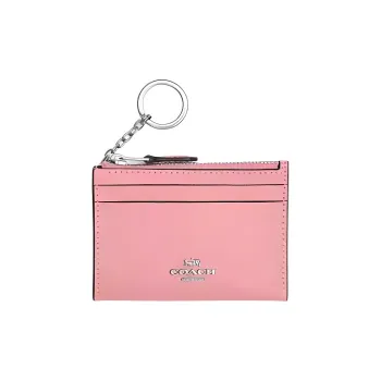 COACH Mini Id Skinny Cross-Stitch Leather Body Card Holder Mini Women's Silver & Blossom Pink