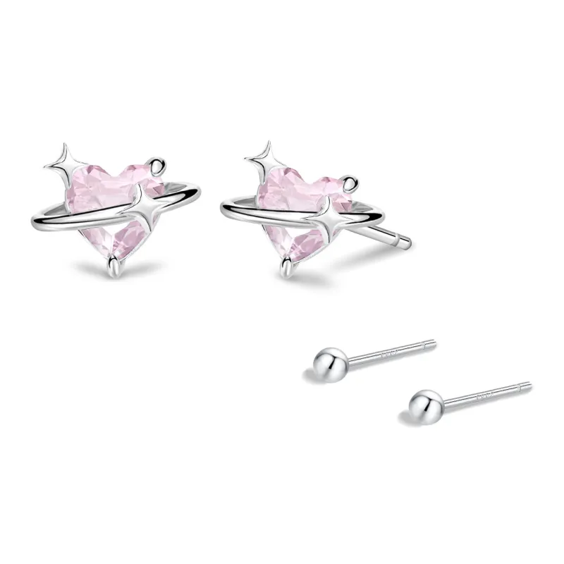 NUSQ Sterling Silver With Zircon Stud Earrings Women's-9