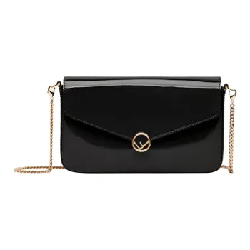 FENDI Patent Leather Calfskin Envelope Bag Crossbody Bags Mini Women's Black