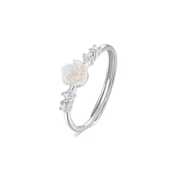 KADER 925 Sterling Silver Versatile 3D Effect Floral Sparkling Niche Design Adjustable Rings Women's Silver