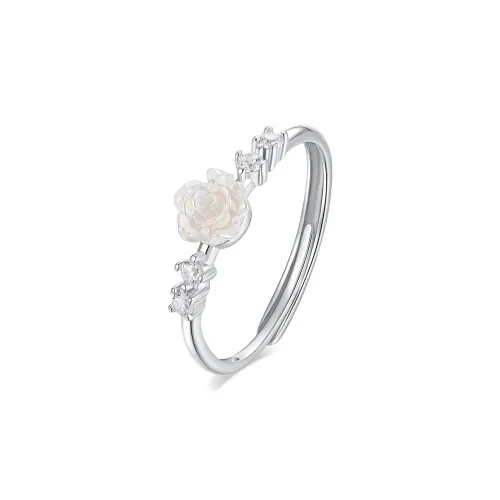 KADER 925 Sterling Silver Versatile 3D Effect Floral Sparkling Niche Design Adjustable Rings Women's Silver