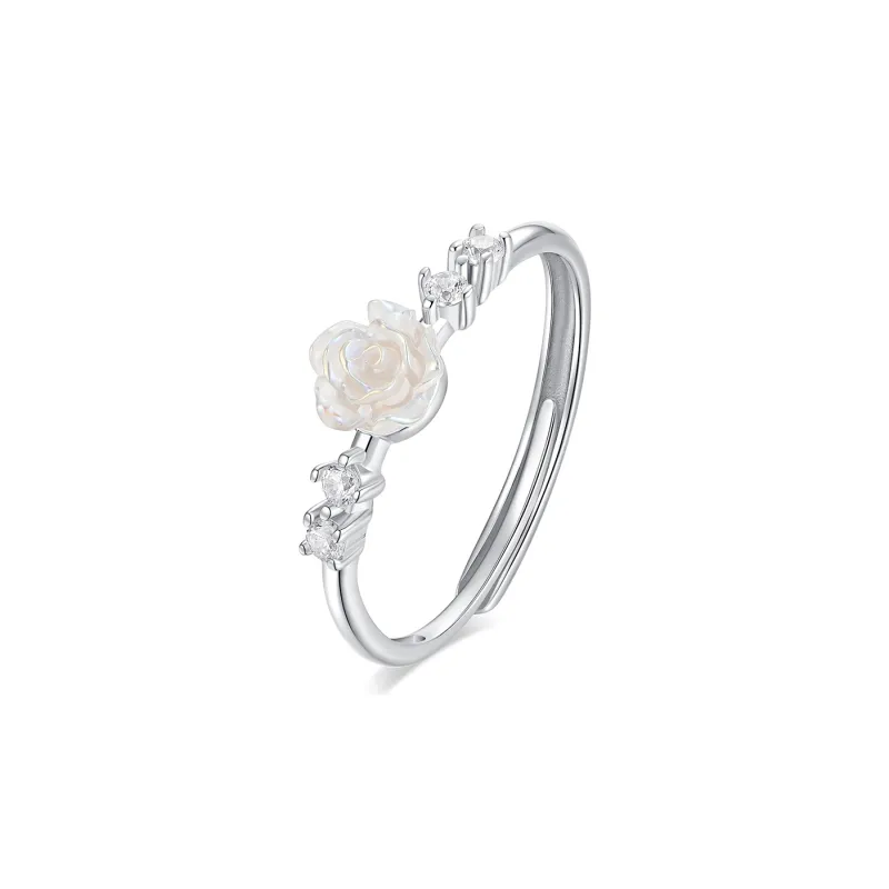 KADER 925 Sterling Silver Versatile 3D Effect Floral Sparkling Niche Design Adjustable Rings Women's Silver-0