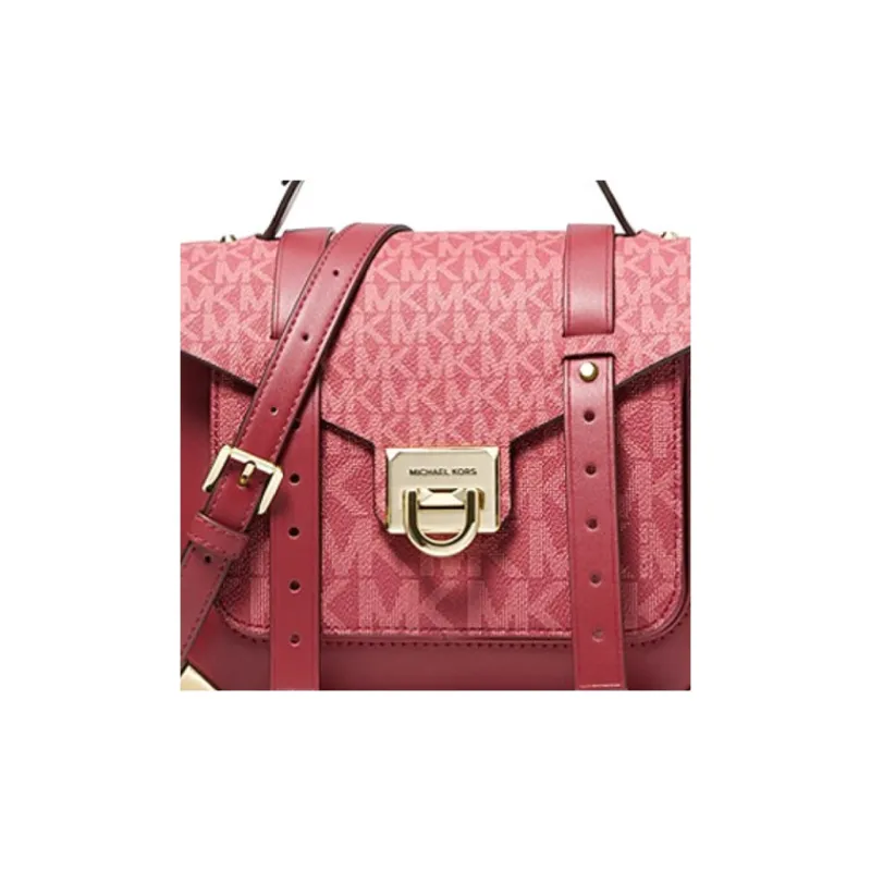 MICHAEL KORS Manhattan Leather Crossbody Bag, Shoulder Bag Medium Size Women's Cherry Red-3