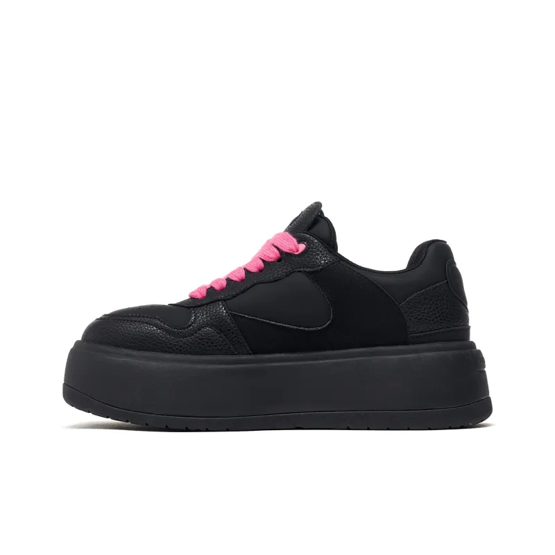 PINK AMOR Height Increasing Low Top Skateboard Shoes Women's Black Angel-1
