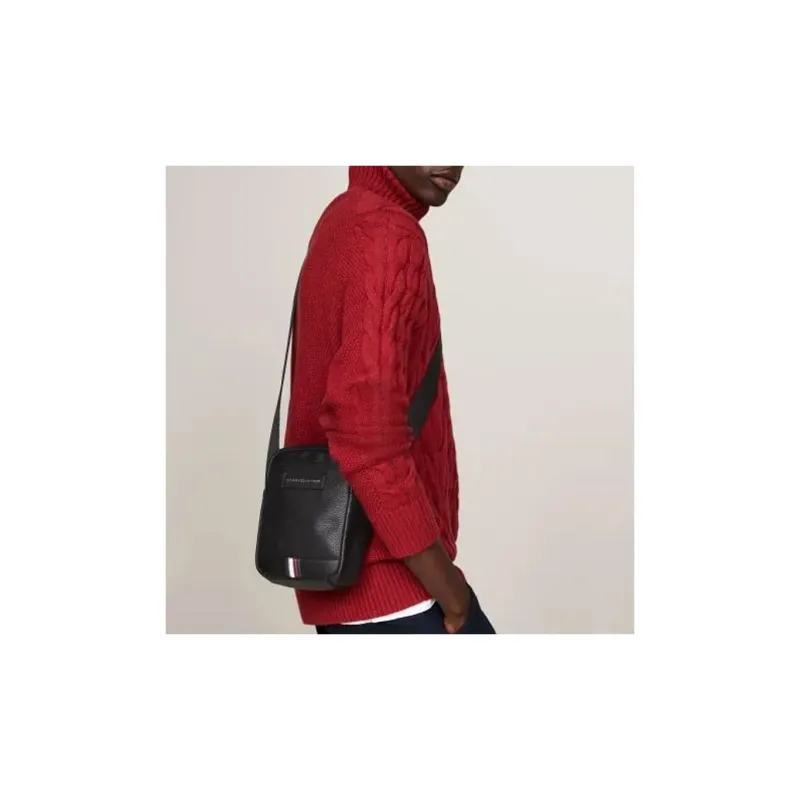 Tommy Hilfiger PU Shoulder Bag, Crossbody Bag Men's Black-4