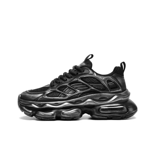 Meixi Breathable Height Increase Low Top Chunky Sneakers Men's Black