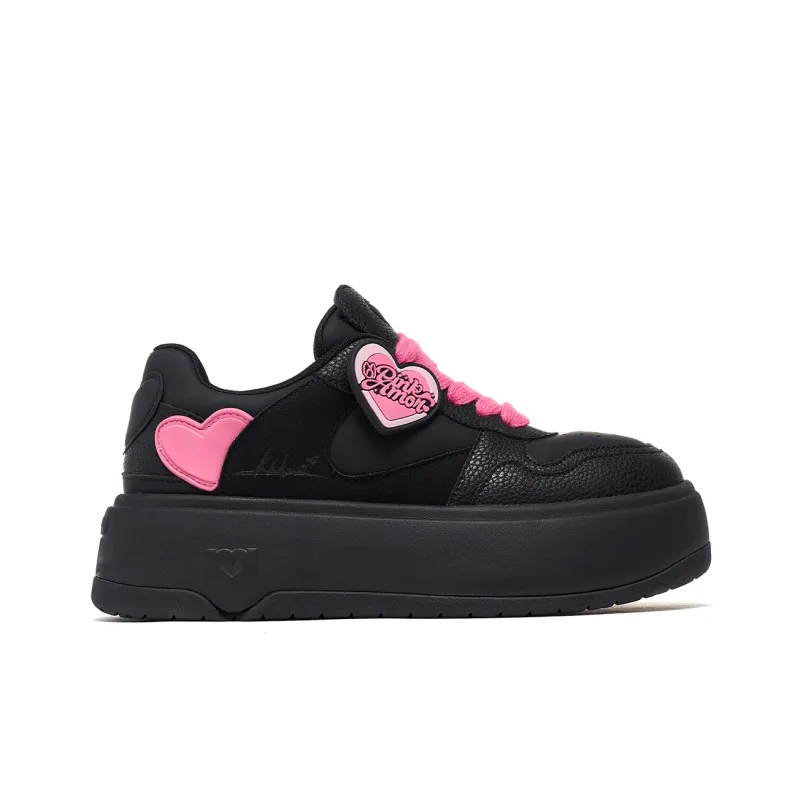 PINK AMOR Height Increasing Low Top Skateboard Shoes Women's Black Angel-3