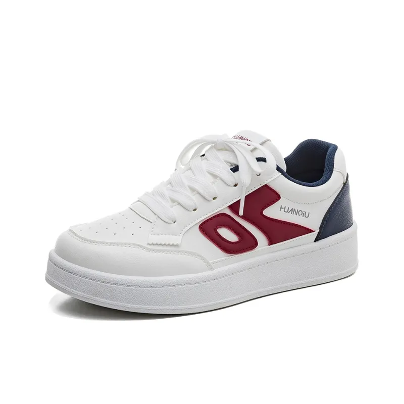 HUANQIU Slip Resistant Cushioning And Breathable Low Top Skateboard Shoes Women's White Blue Red-1