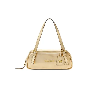 VERSACE Tag Lambskin Bowling Bag Shoulder Bag Handbag Women's Gold