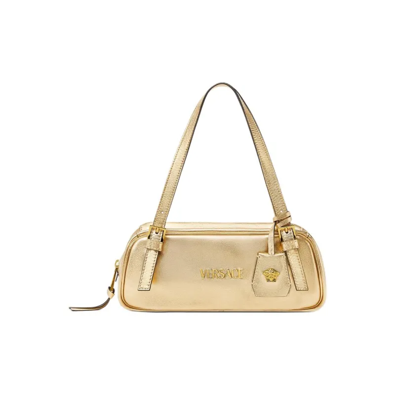 VERSACE Tag Lambskin Bowling Bag Shoulder Bag Handbag Women's Gold-0