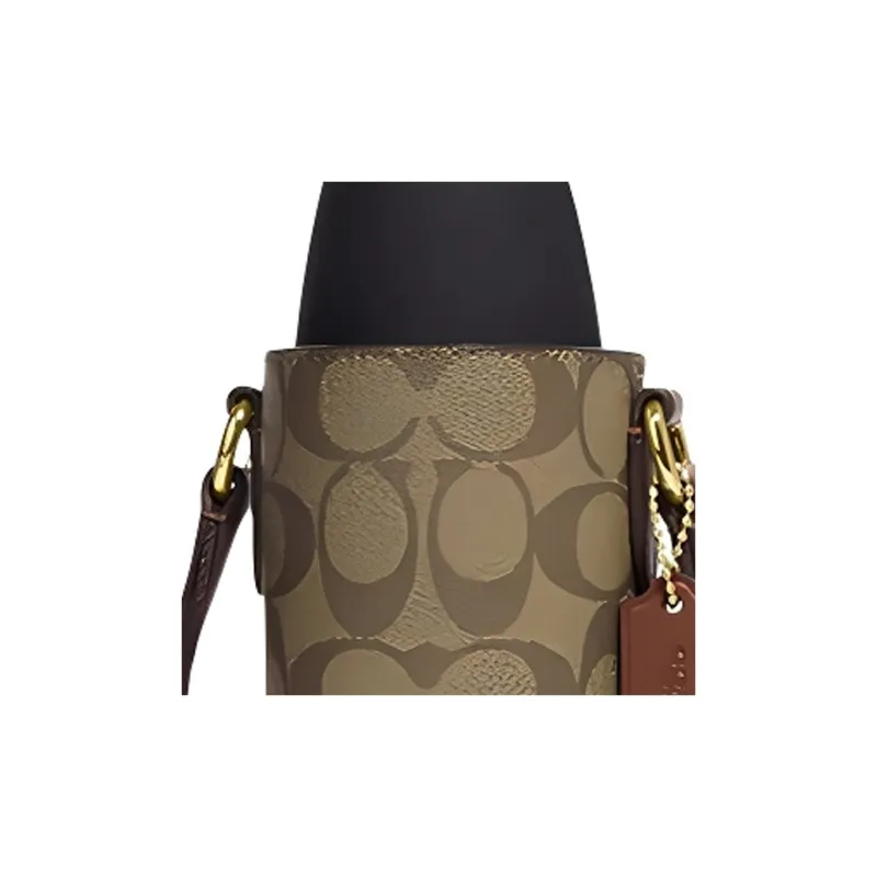 COACH Canvas With Calfskin Water Bottle Bag, Shoulder Bag, Crossbody Bag Mini Women's Brown-2