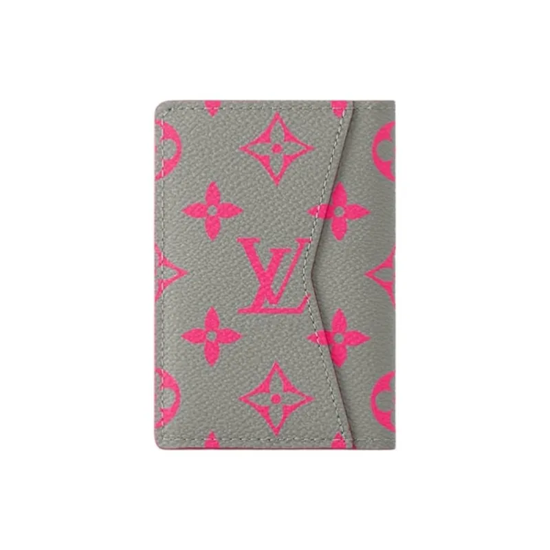 LOUIS VUITTON Monogram Glow Coated Canvas Card Holder Men's Gray & Pink-2