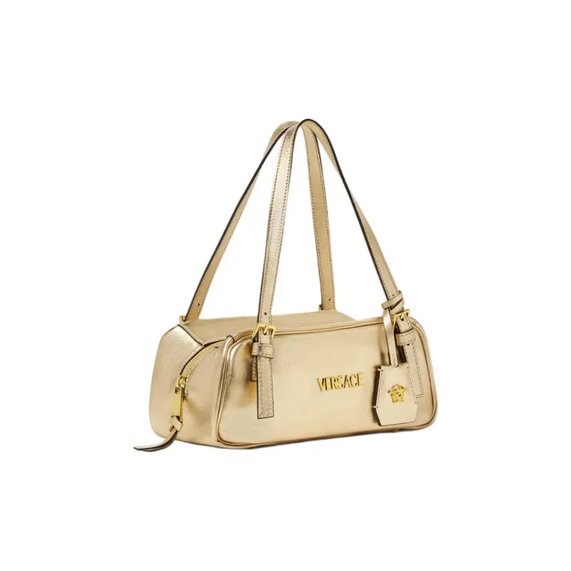 VERSACE Tag Lambskin Bowling Bag Shoulder Bag Handbag Women's Gold-1