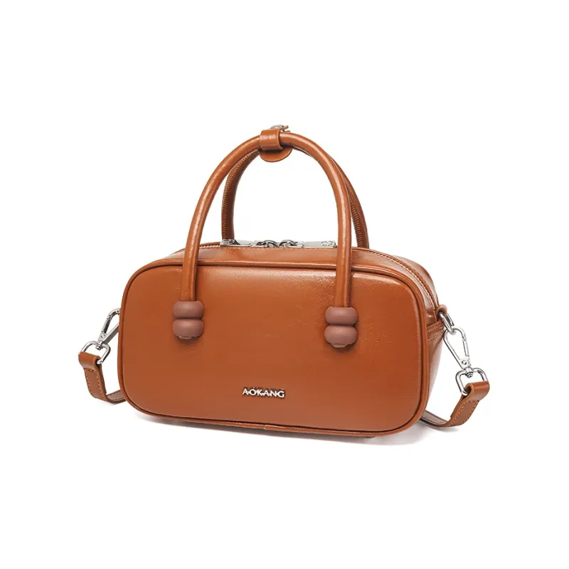 AOKANG Cow Leather Bowling Bag One Shoulder Underarm Crossbody Handbag Regular Women's Multicolor-7