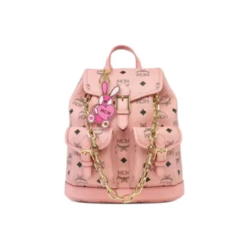 MCM Artificial Leather Backpack Mini Unisex Peachy Pink