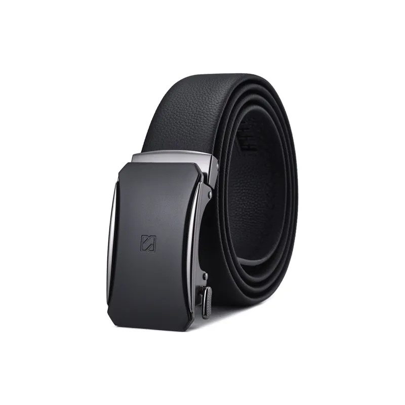 BOSSSUNWEN Top Grain Cow Leather Belts Men's Black Width 3.5CM-0
