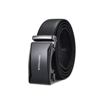 BOSSSUNWEN Top Grain Cow Leather Belts Men's Black Width  3.5cm