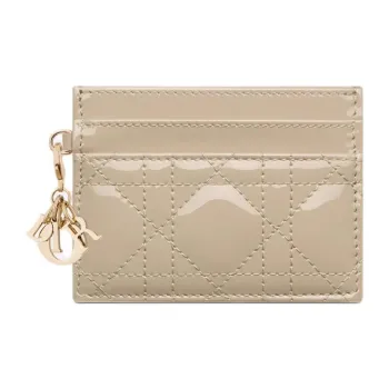 DIOR Lady Dior Calfskin Card Holder Women's Pink Beige