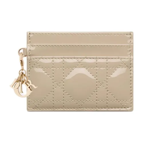 DIOR Lady Dior Calfskin Card Holder Women's Pink Beige