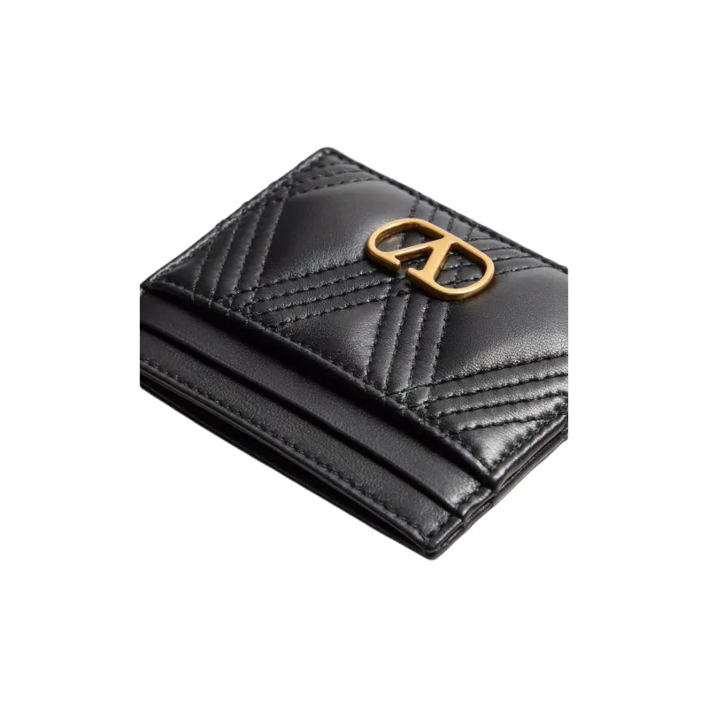 Valentino Calfskin Card Holder Women's Black-4