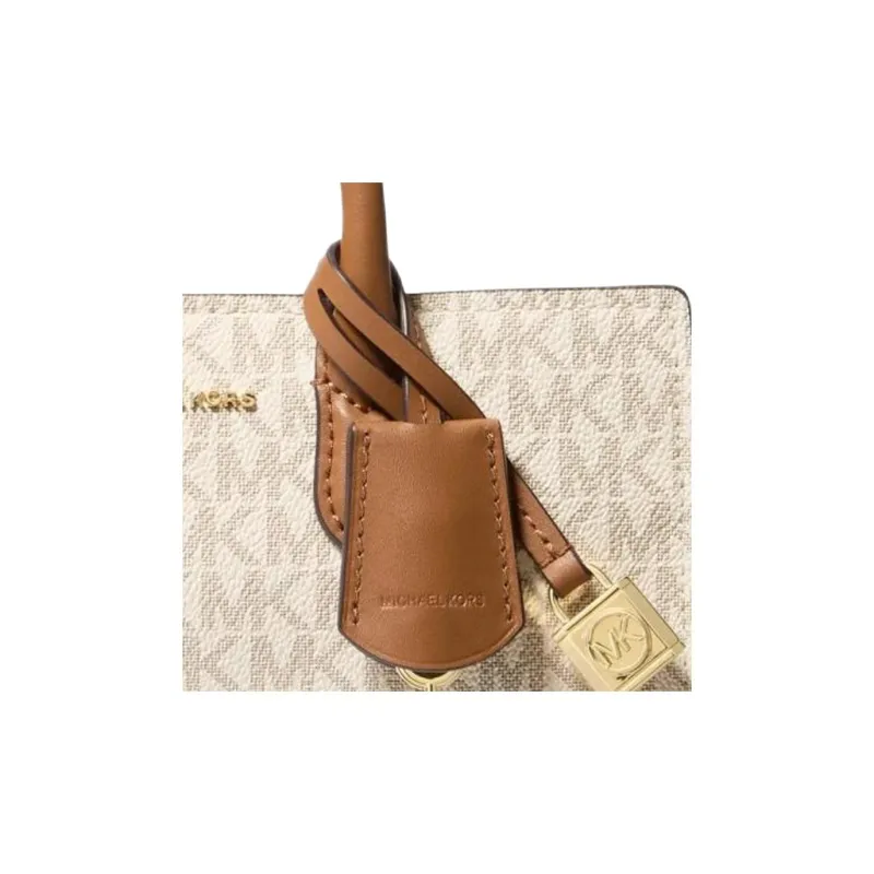 MICHAEL KORS Leather Shoulder Bag, Crossbody Bag, Handbag Women's Vanilla White & Acorn Brown-3