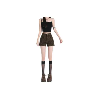 Wen Shan Denim Shorts Women's Leopard Print