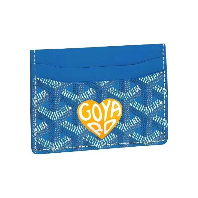 GOYARD Saint-Sulpice Canvas With Leather Dog's Teeth Card Clip Card Holder Unisex Sky Blue Spell Yellow Small Hearts-0