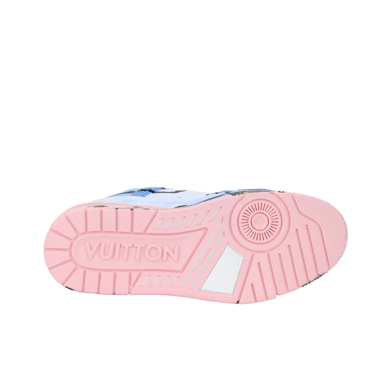 LOUIS VUITTON Trainer Low Top Skateboard Shoes Unisex Pink Blue-4